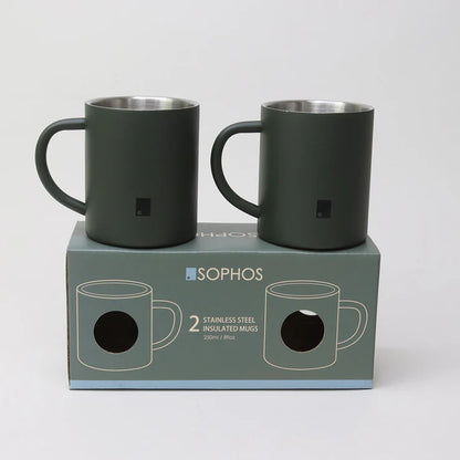 250ml Matte Green Stainless Steel Insulated Mug Set