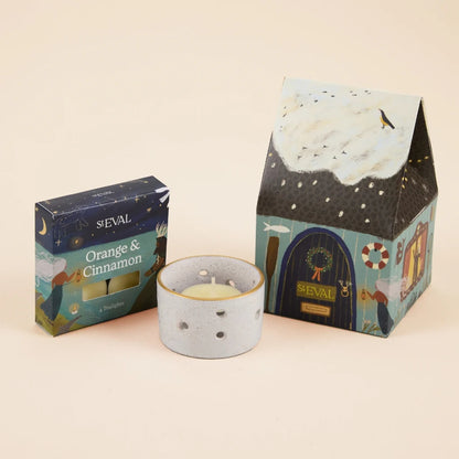 St Eval Christmas Cottage Orange & Cinnamon Tealights & Holder