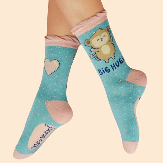 Powder Ankle Socks Knitted Monkey Design
