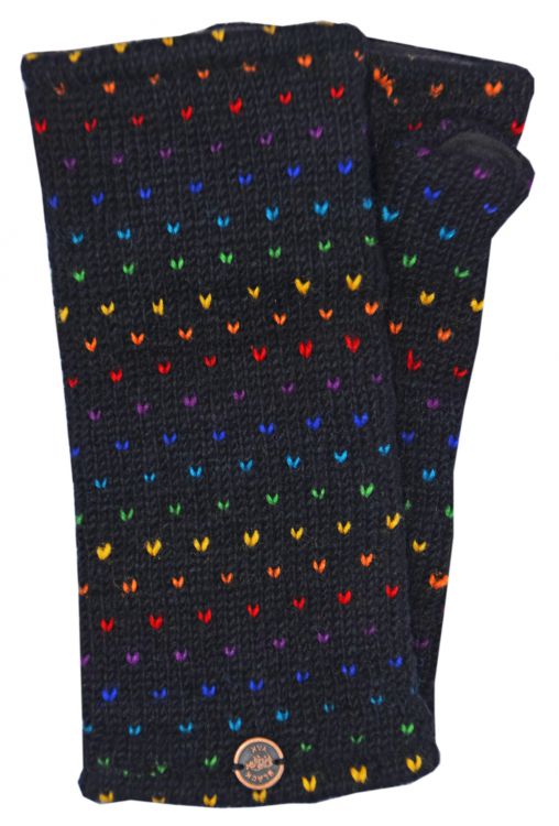 Fleece Lined Wristwarmers Rainbow Tick Black