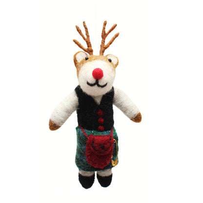 Hanging Felt Decoration - Reindeer In Kilt (2 Assorted Designs)