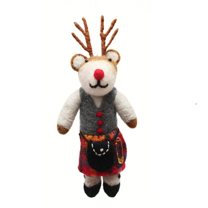 Hanging Felt Decoration - Reindeer In Kilt (2 Assorted Designs)
