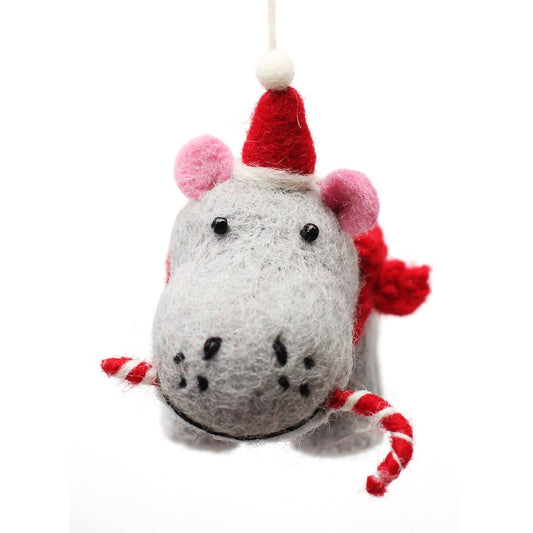 Felt Hanging Decoration - Hippo with Candy Cane