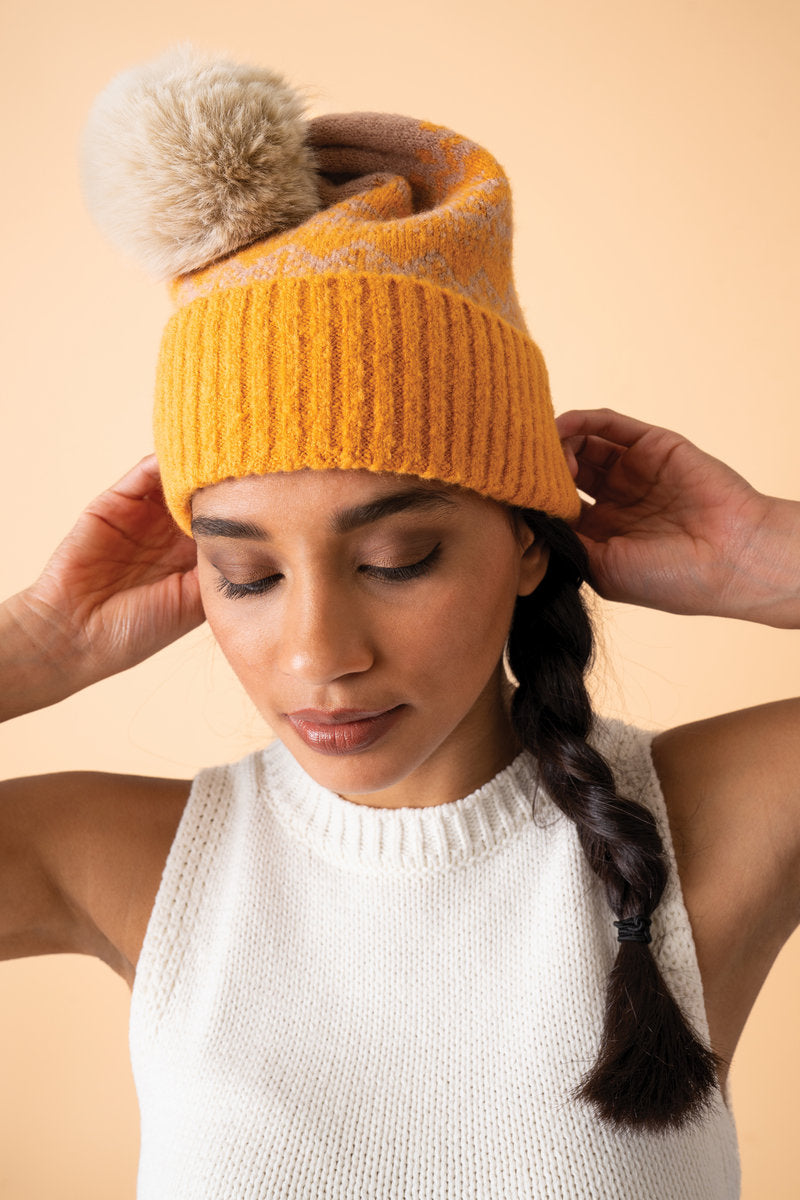 Hat Thora Bobble Mustard Taupe
