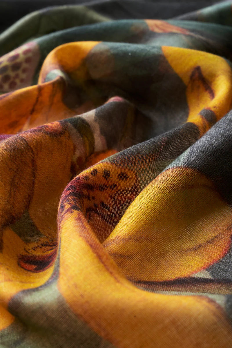 Botany Bliss Charcoal Wool Scarf