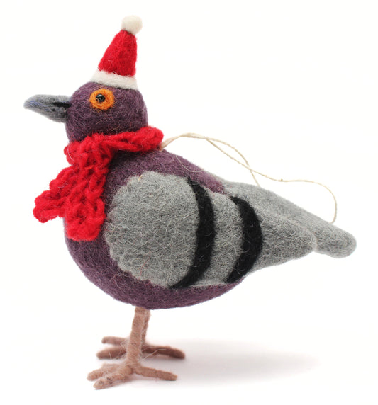 Felt Hanging Decoration - Pigeon with Hat & Scarf