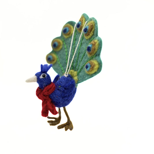 Felt Hanging Decoration - Festive Peacock with Scarf