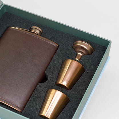 Sophos Copper and Brown Hip Flask Gift Set 8oz