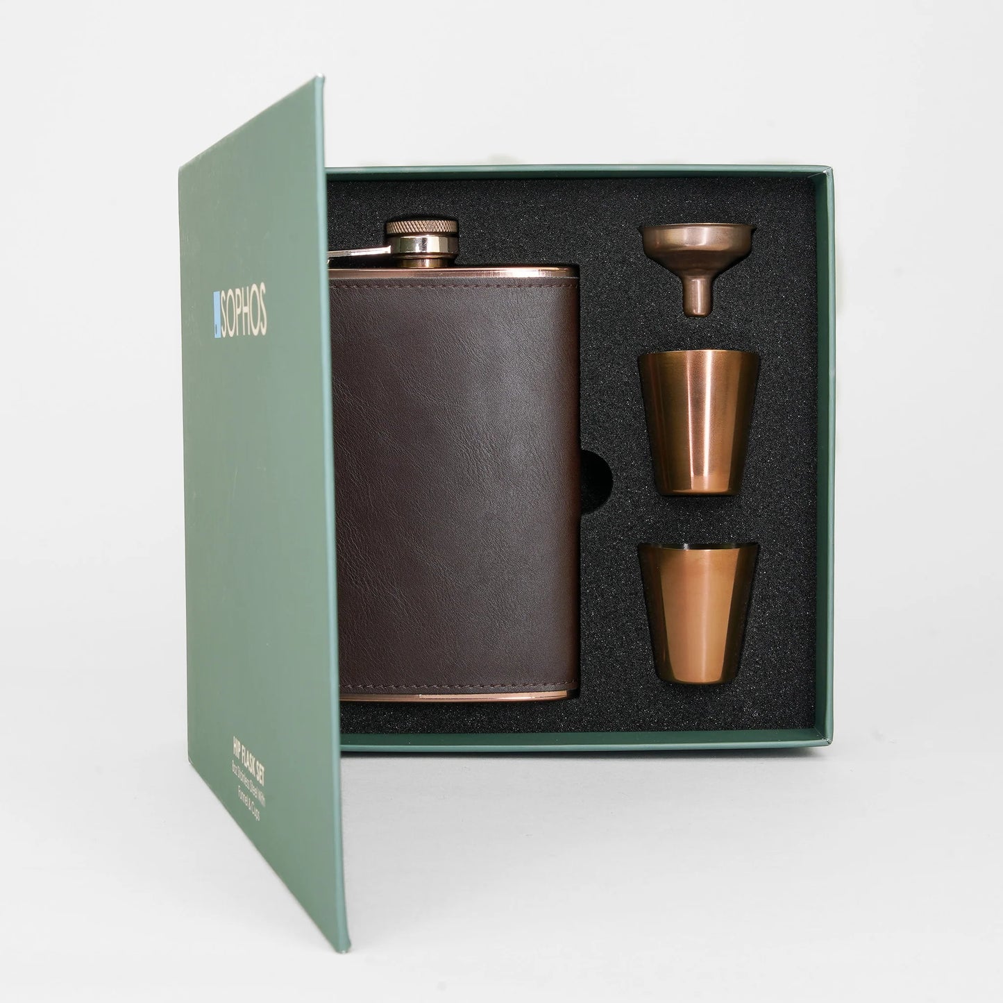 Sophos Copper and Brown Hip Flask Gift Set 8oz