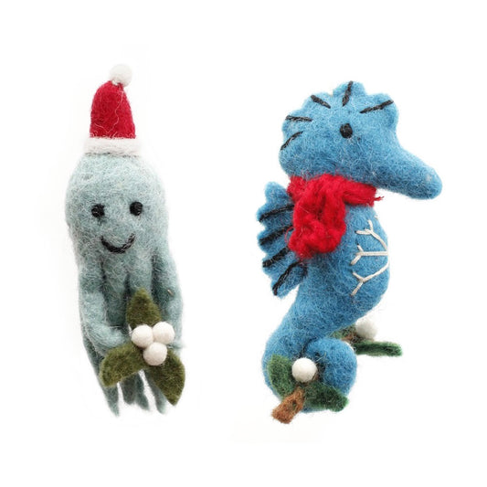 Felt Hanging Decoration - Seahorse & Mistletoe OR Octopus & Mistletoe