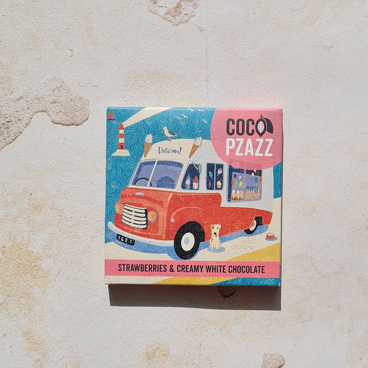 Coco Pzazz Strawberries & Cream White Chocolate Bar - Ice Cream Van