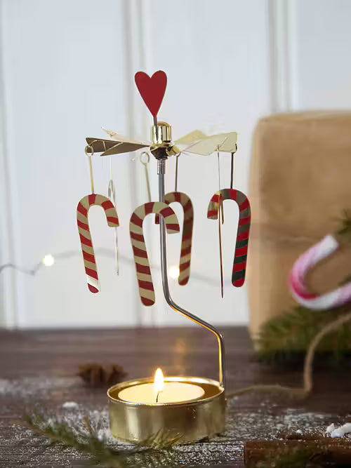 Tealight Angel Chime Candy Cane (Gold)