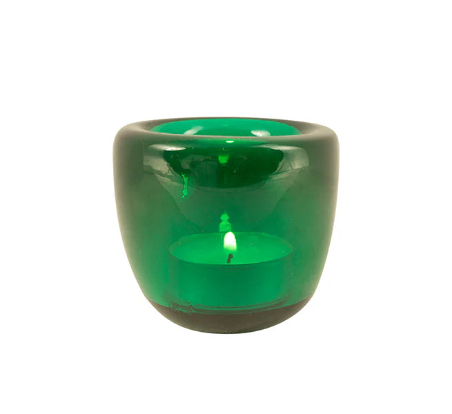 Glass Handmade Tealight Holder Peacock Green