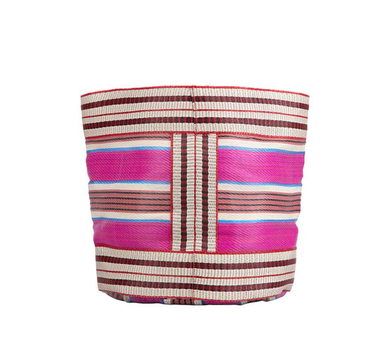 Eco Woven Plant Pot Cover/Storage Basket in Neyron Pink, Pompadour & Pearl (Large 25cm)