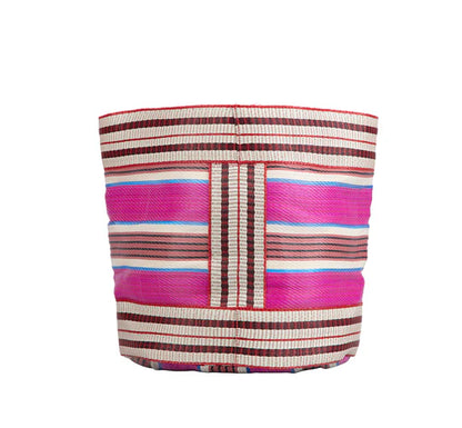 Eco Woven Plant Pot Cover/Storage Basket in Neyron Pink, Pompadour & Pearl (Large 25cm)