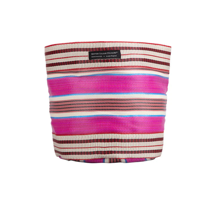 Eco Woven Plant Pot Cover/Storage Basket in Neyron Pink, Pompadour & Pearl (Large 25cm)