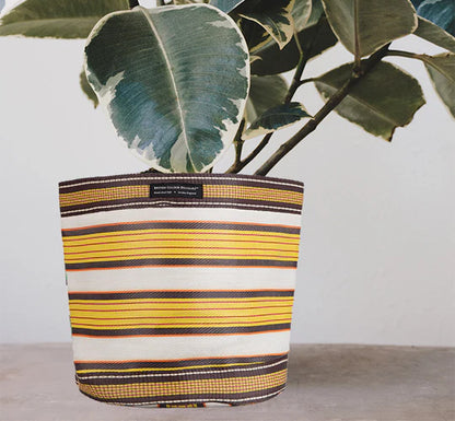 Eco Woven Plant Pot Cover/Storage Basket in Tuscan Yellow, Pearl & Rose Beige (Large 25cm)