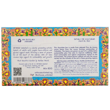Arthouse Most Beautiful Garden - Milk Chocolate Bar with Wafer Pieces, Vanilla & Cinnamon