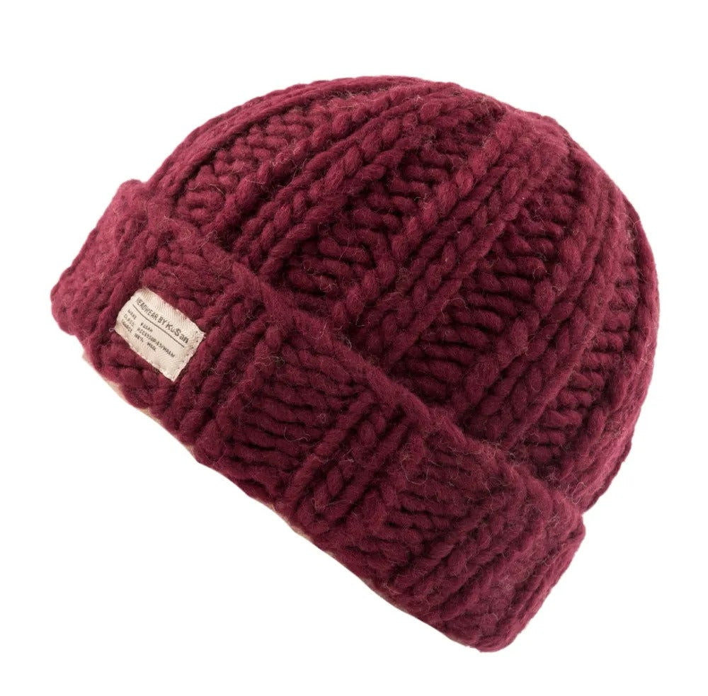KuSan Beanie Turn Up Thick Yarn (Plum)