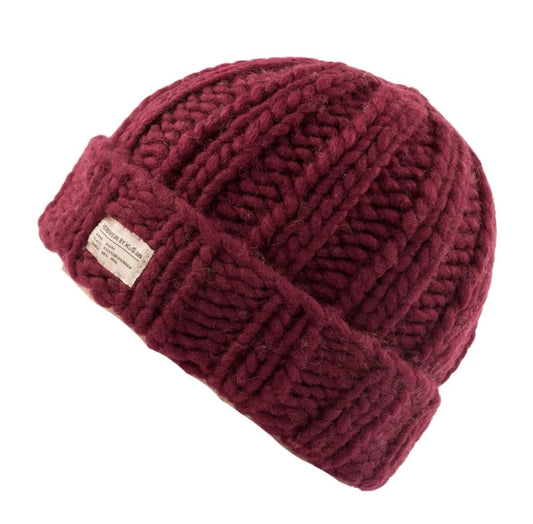 KuSan Beanie Turn Up Thick Yarn (Plum)