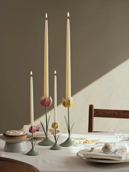 Tulip Candle Holder Pink & Sage Green 8x22