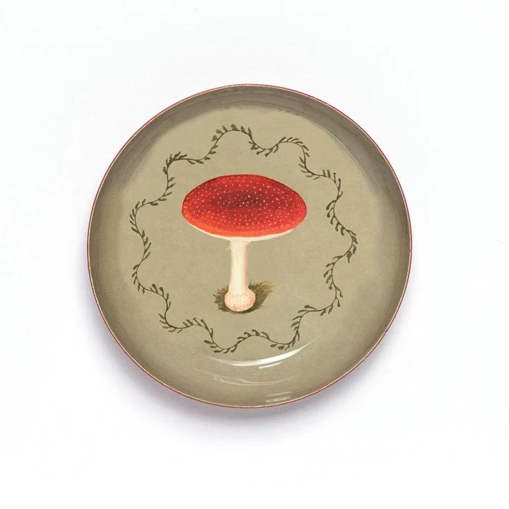 Round Enamel Tray Mushroom