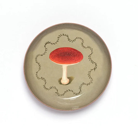Round Enamel Tray Mushroom