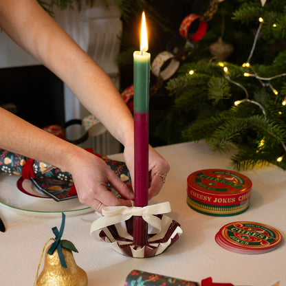 Burgundy Stripe Scalloped Candle Holder