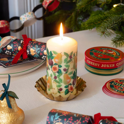 Scalloped Gold Metal Pillar Candle Holder