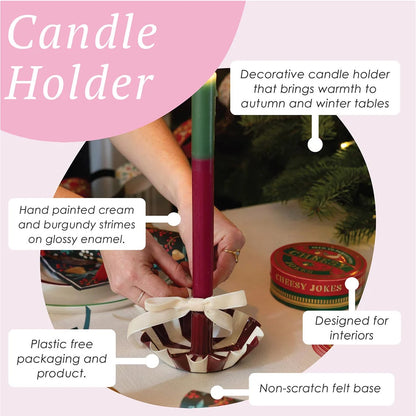 Burgundy Stripe Scalloped Candle Holder