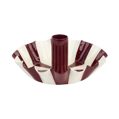 Burgundy Stripe Scalloped Candle Holder