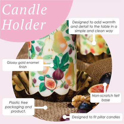 Scalloped Gold Metal Pillar Candle Holder