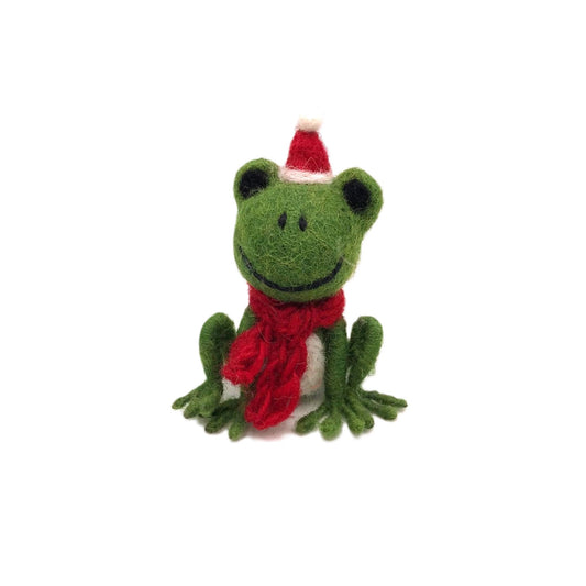 Felt Hanging Decoration - Christmas Frog with Hat & Scarf