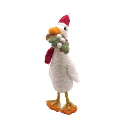 Felt Hanging Decoration - Christmas Runner Duck with Mistletoe Sprig