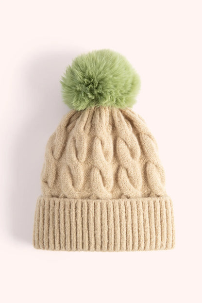 Elise Bobble Hat (Cream/Green)