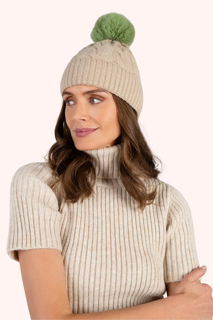 Elise Bobble Hat (Cream/Green)