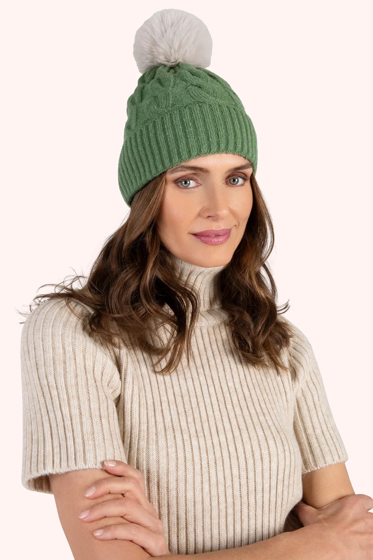 Powder Elise Bobble Hat (Sage/Cream)