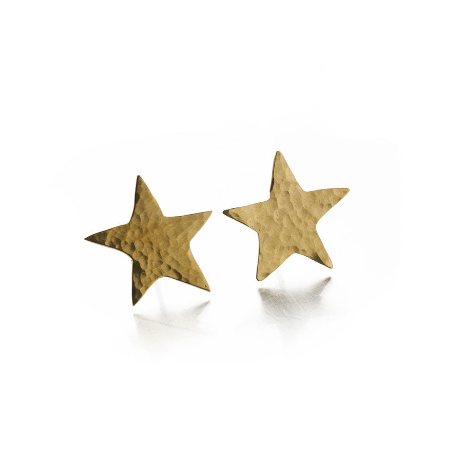 Hammered Brass Star Stud Earrings