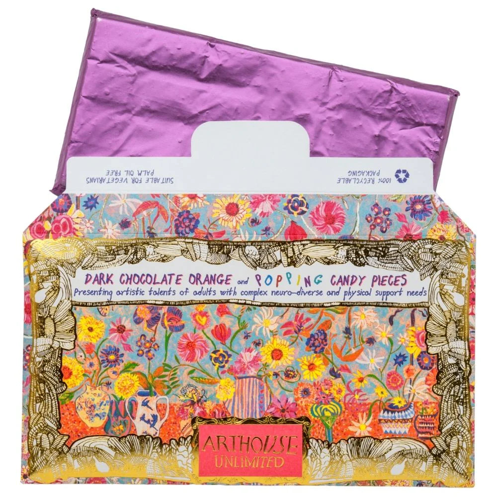 Arthouse Floral Bright - Dark Chocolate Bar with Orange & Popping Candy Pieces