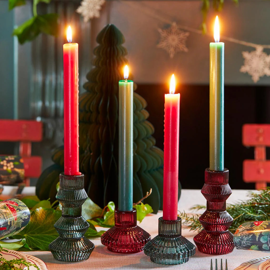 Geometric Small Burgundy Red Glass Candle Holder