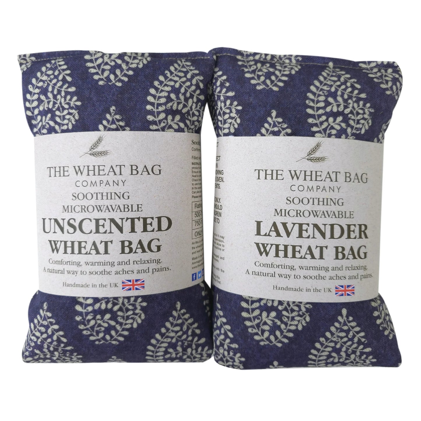 Fern Navy Linen/Cotton Microwavable Wheat Bag - Lavender