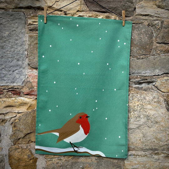 FM Tea Towel Festive Robin