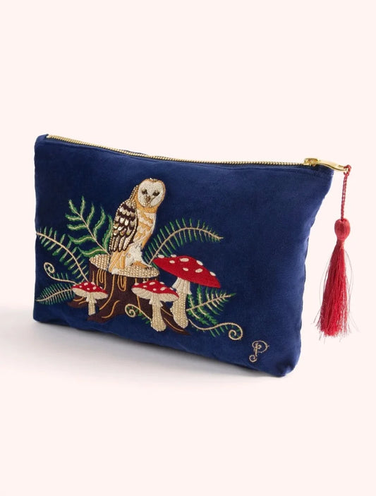 Powder Woodland Owl Zip Pouch (Navy)