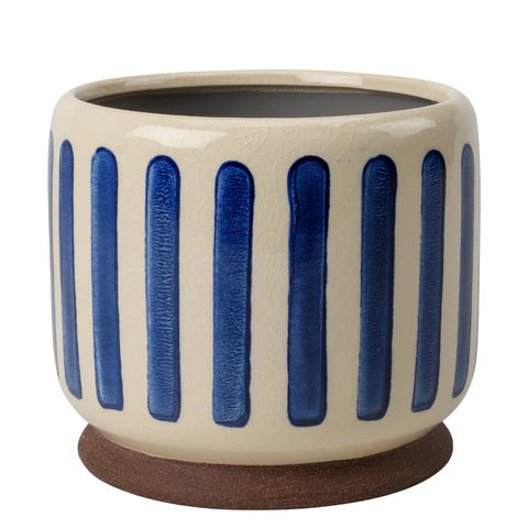 Collector Glazed Pot Blue Stripe 16cm