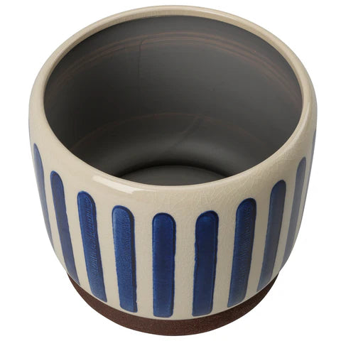 Collector Glazed Pot Blue Stripe 18cm