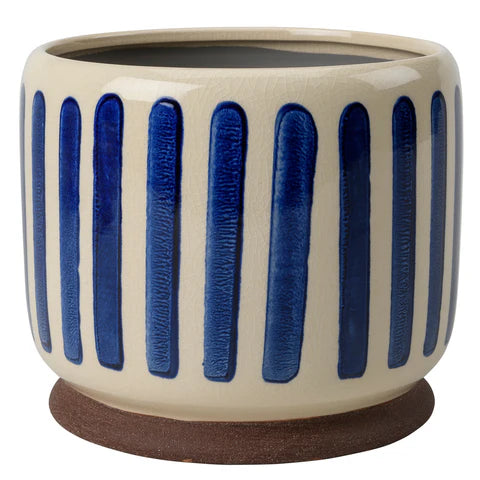 Collector Glazed Pot Blue Stripe 18cm