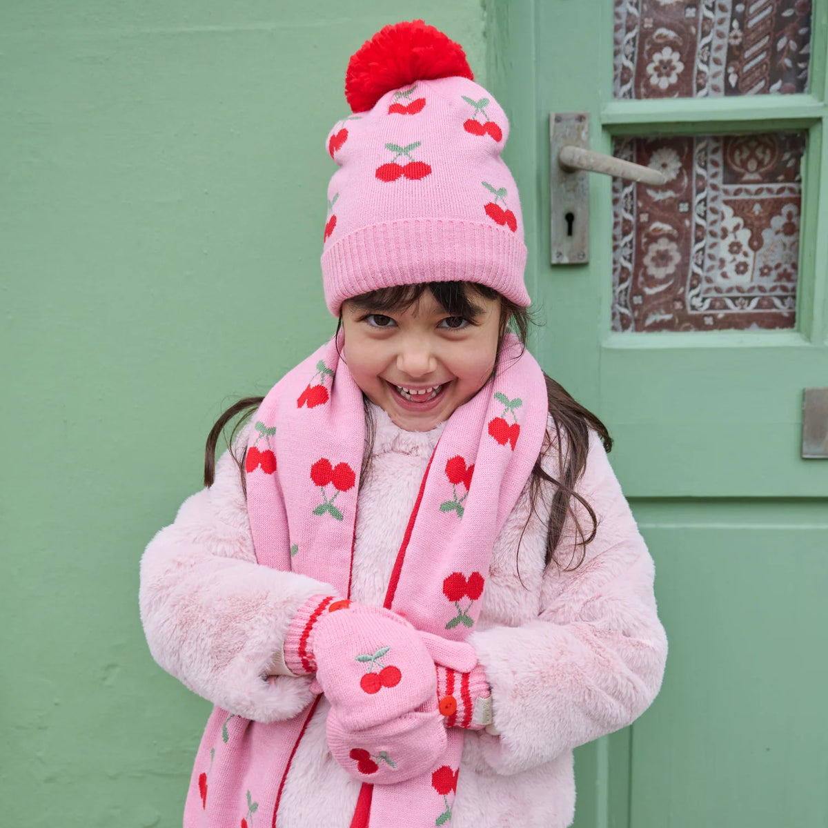 Cheerful Cherry Knitted Gloves 3-6 Years