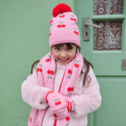 Cheerful Cherry Knitted Gloves 3-6 Years