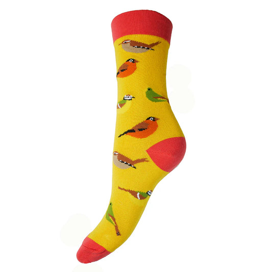 4-7 Bamboo Socks Yellow Birds