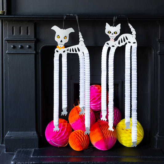 Halloween Skeleton Cat & Dog Paper Decorations 2pk